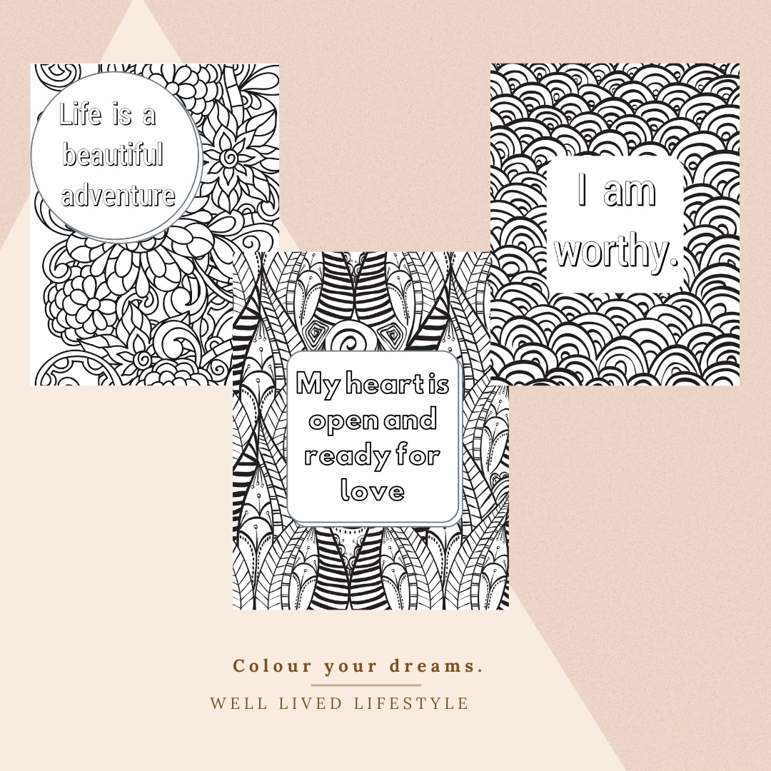 digital colouring book for manifestation with affirmations