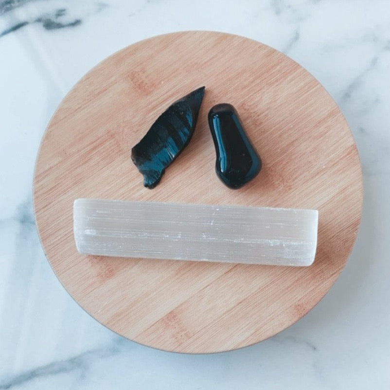 crystal kit for manifestation selenite black onyx black obsidian