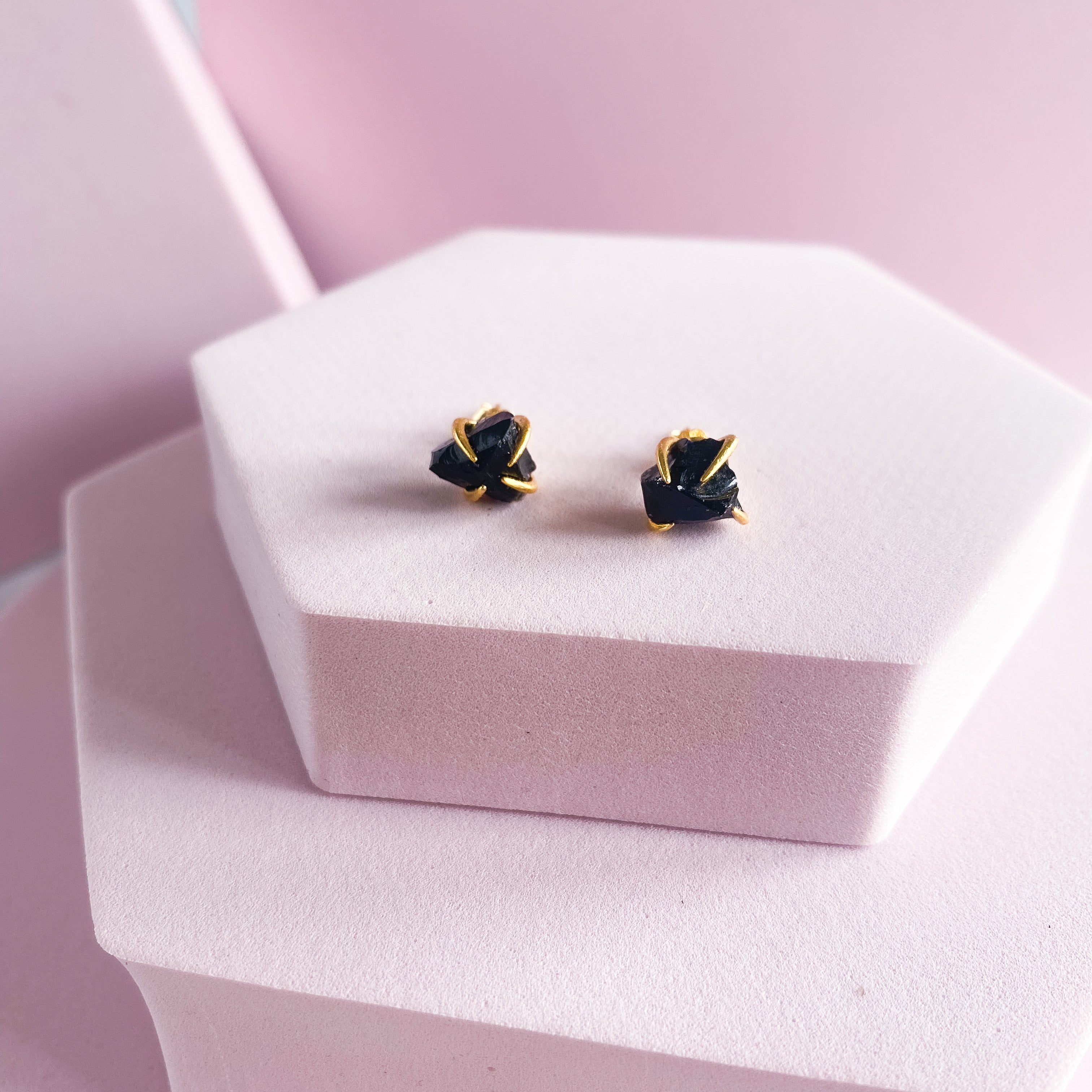 Black Tourmaline Gold Dipped Studs