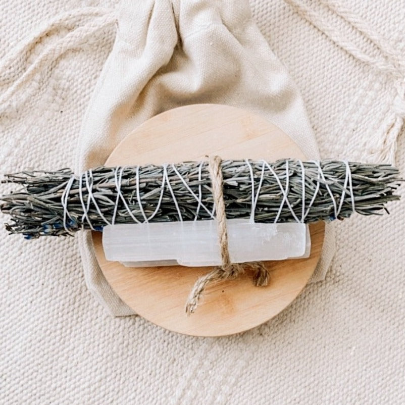 selenite and lavender smudge energy cleansing stick