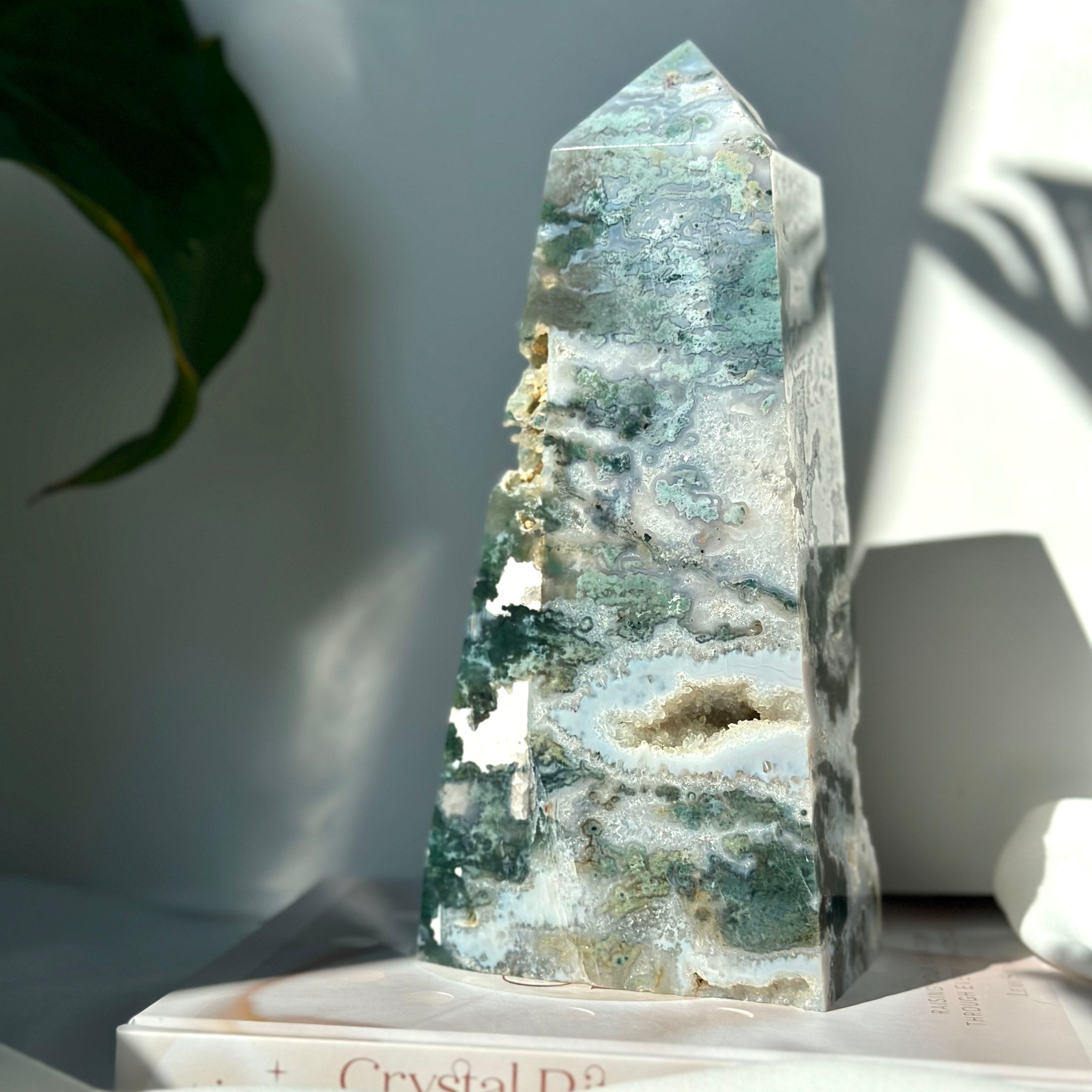 Moss Agate with Druzy XL Tower