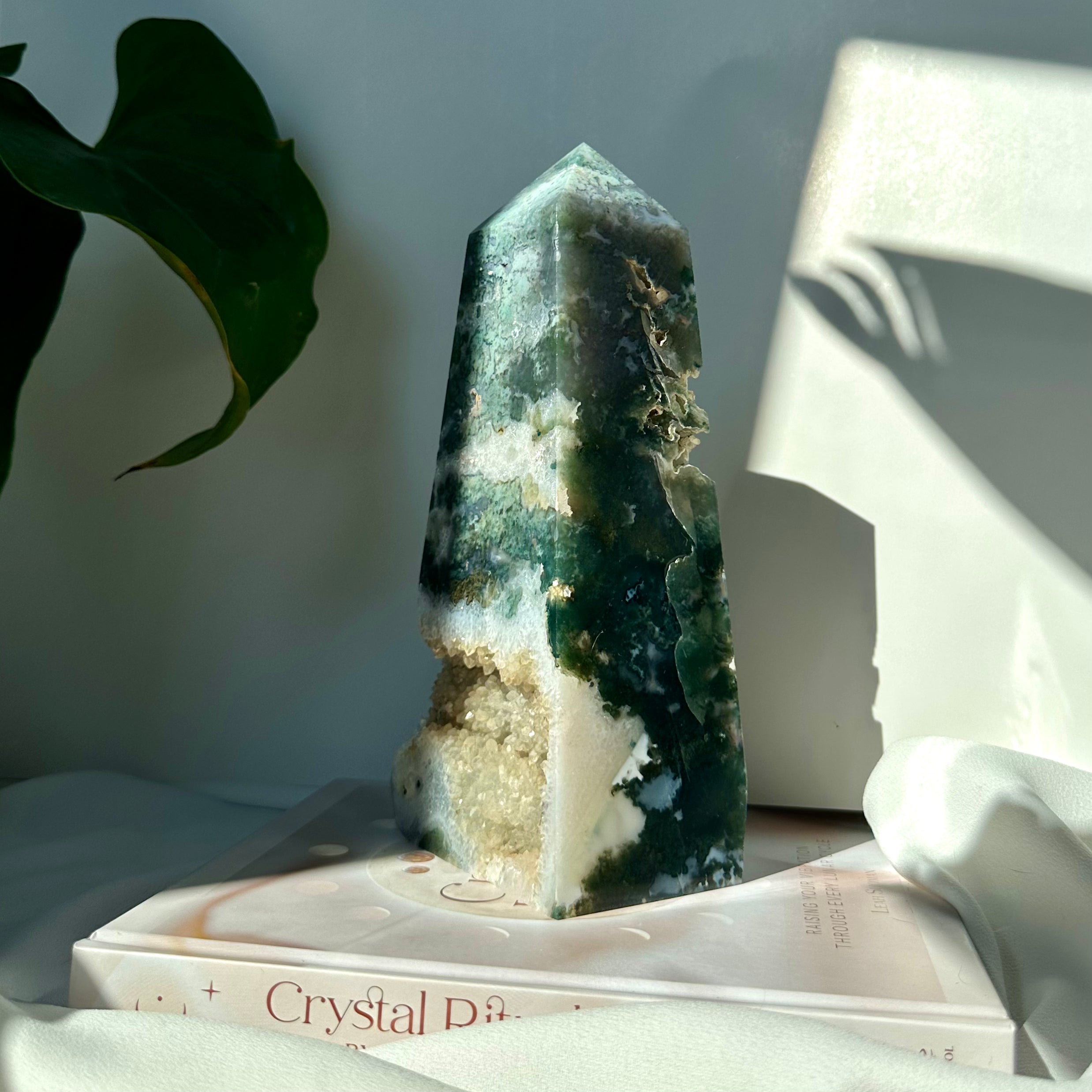 Moss Agate with Druzy XL Tower