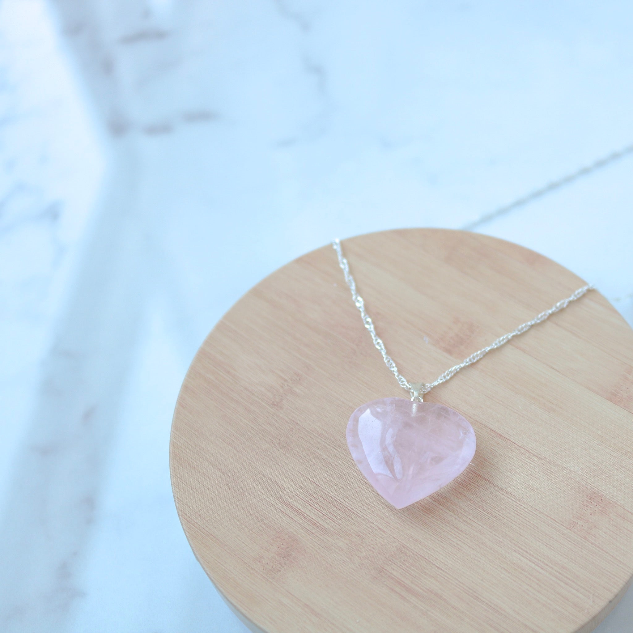 pink rose quartz heart necklace