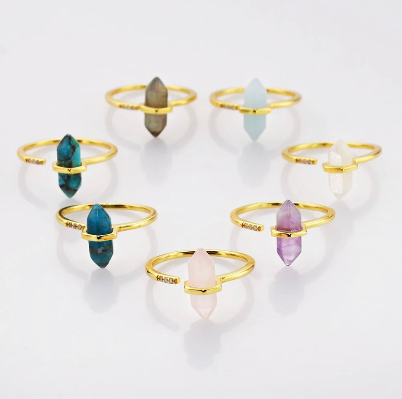 Gold Crystal Rings with Adjustable Band