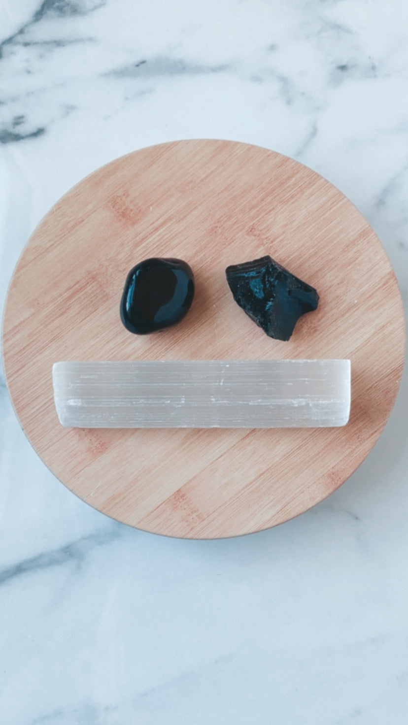 crystal kit for manifestation selenite black onyx and obsidian