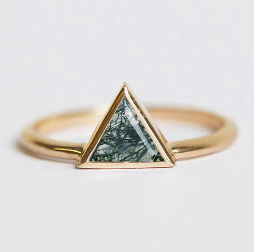 Moss Agate Gold Plated Ring