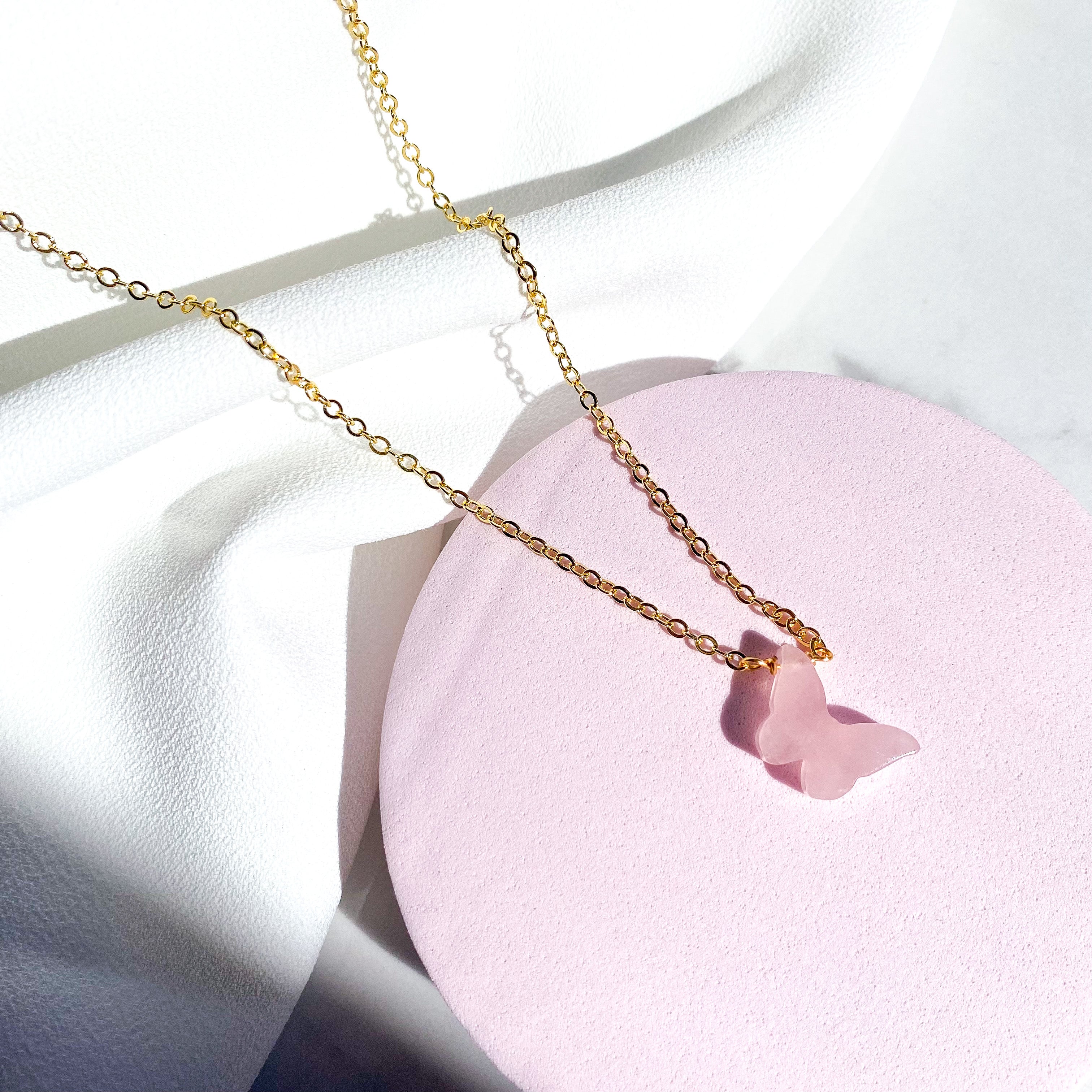 Rose Quartz Butterfly Necklace