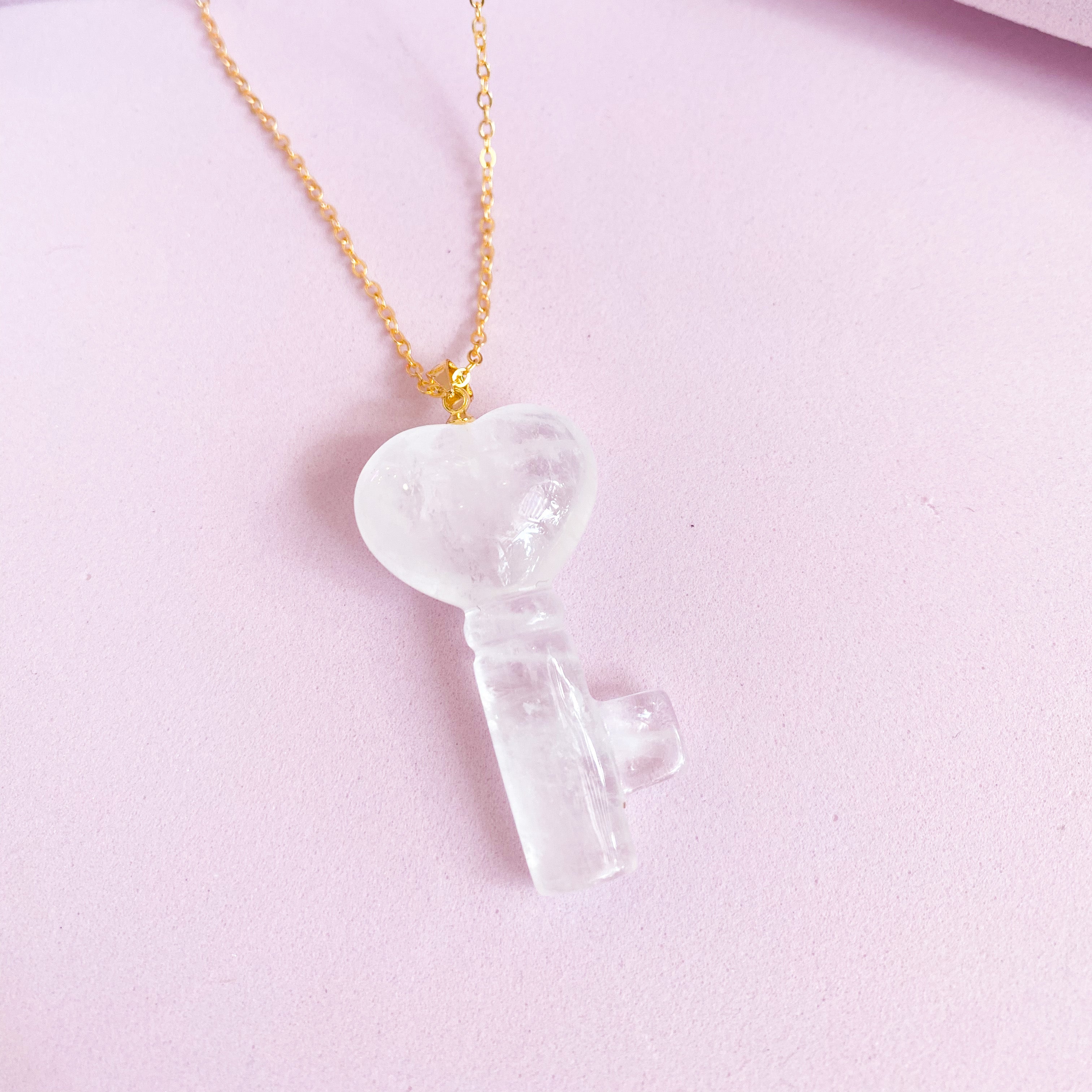 Clear Quartz Crystal Key Necklace with gold chain
