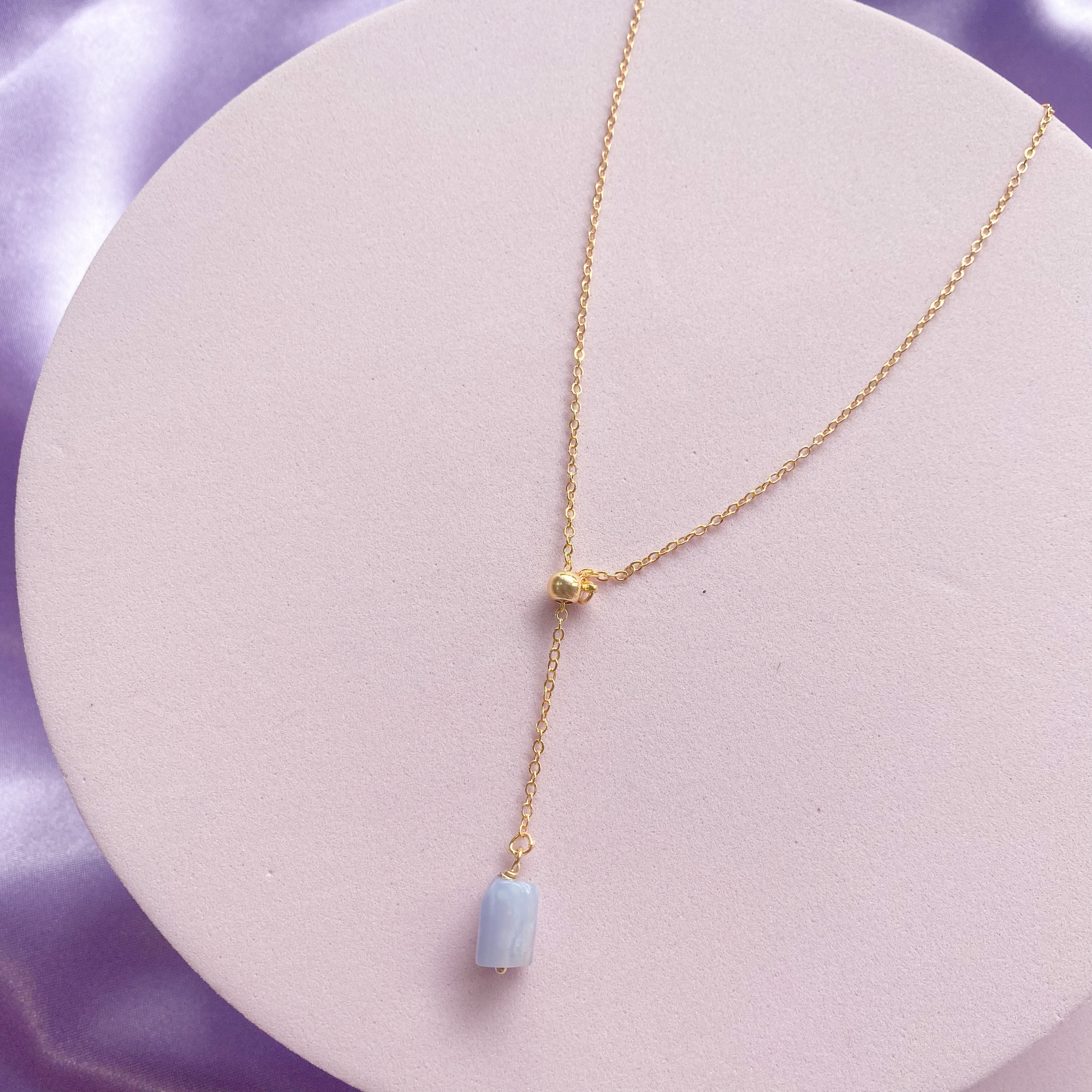 Blue Chalcedony 18K Gold Plated ‘Y’ Necklace